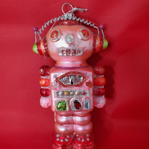 -PINK ROBOT-North Pole Trading Company‎ Glass Ornament Christmas 2011-RARE